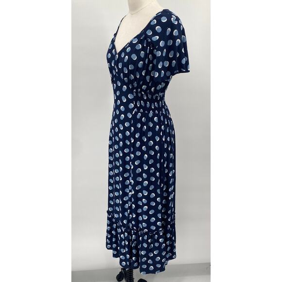 Ann Taylor Midi Dress Fit & Flare Blue Polka Dot Print Empire Waist Navy Blue S - Picture 3 of 9